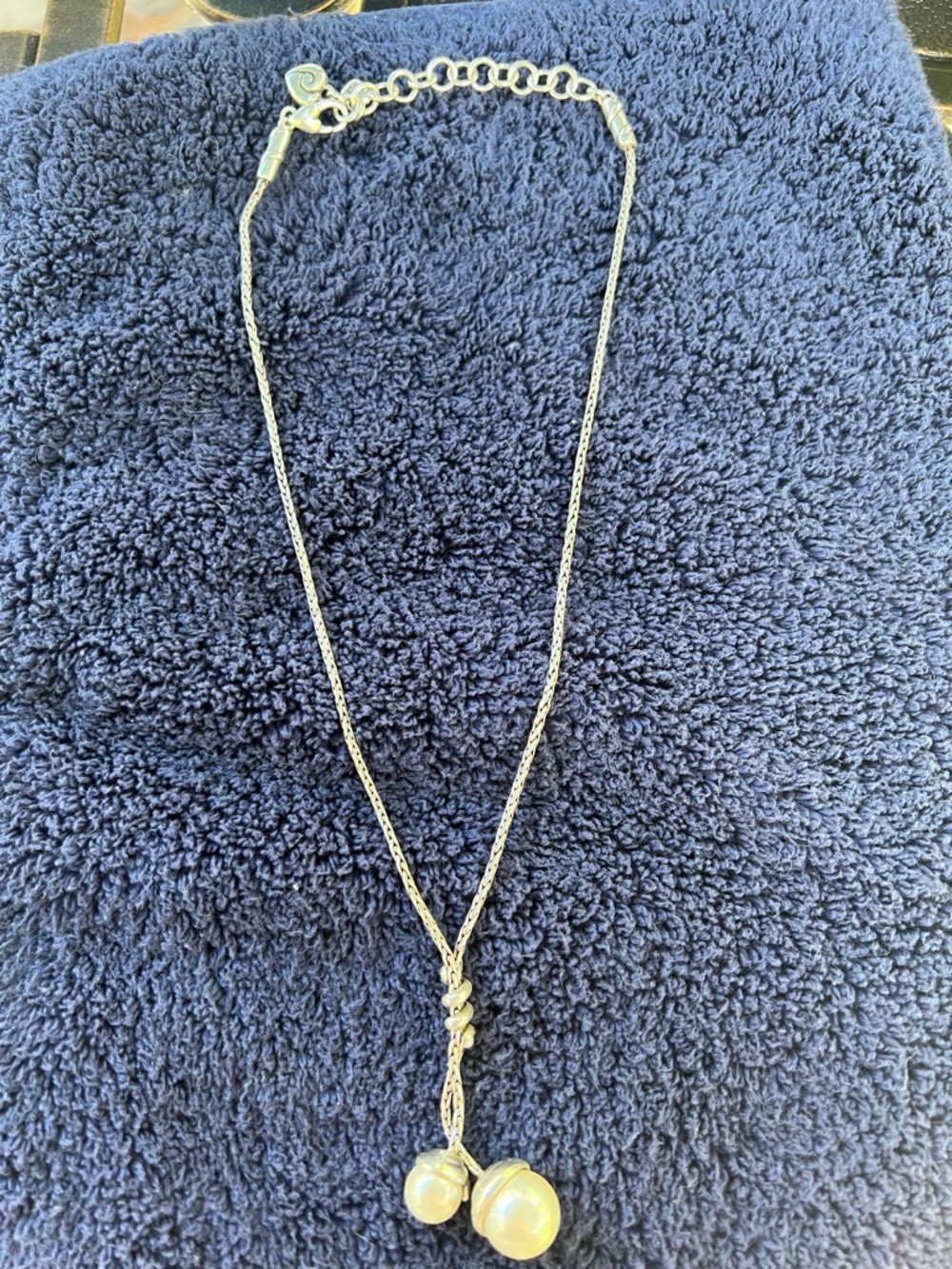 Brighton Silver Lariat Necklace with White Pearl Drops